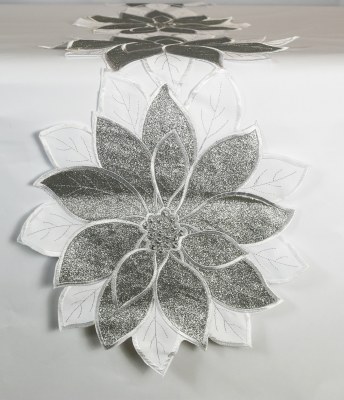 72" Silver Poinsettia Table Runner