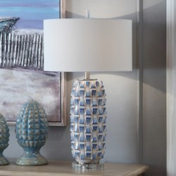 31" Blue and White 3D Table Lamp