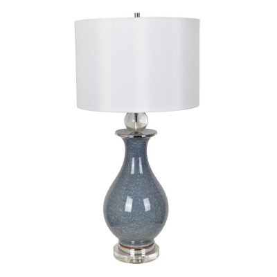 32" Blue Ceramic Clear Orb Table Lamp