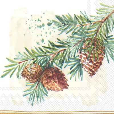 6" x 6" Pine Branch With Cones Lunch Napkin