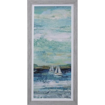 43" x 19" Blue and Green Shore Boats Gel Print Framed