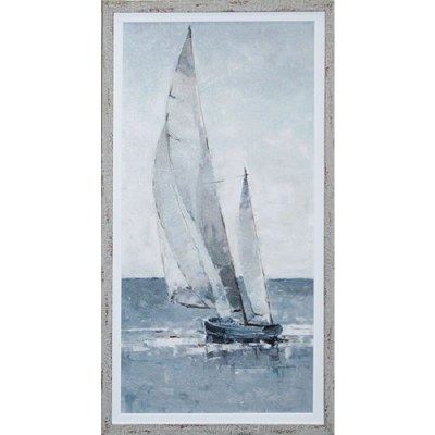 43" x 23" Blue and White Sailboat Going Left Gel Textured Coastal Print in a Graywash Frame