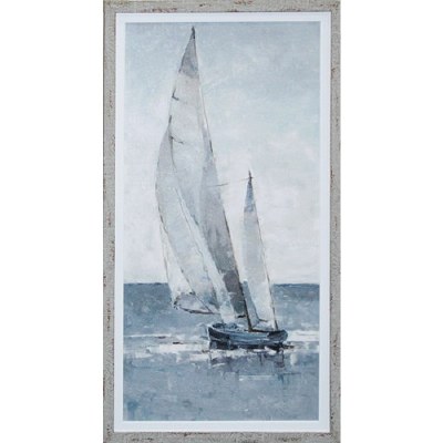 43" x 23" Blue and White Sailboat Going Left Gel Print Framed