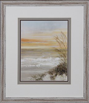 24" x 21" Sea Oats On Righ Of Print Framed Under Glass