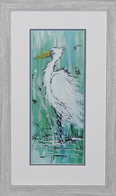 28" x 16" White Egret On Aqua 1 Framed Print Under Glass
