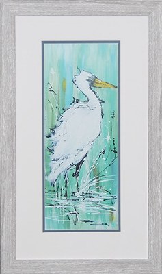 28" x 16" White Egret On Aqua 2 Framed Print Under Glass