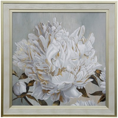 37" Square 1 White and Gold Peonies Gel Framed Print