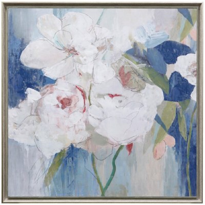 43" Square White Flowers On Blue Gel Framed Print