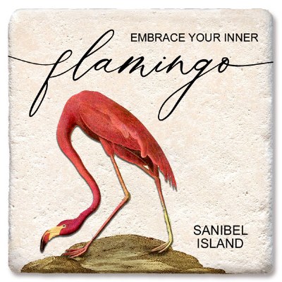 4" Square Sanibel Island Embrace Inner Flamingo Coaster