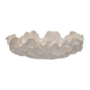 14" White Oval Ruffle Ceramic Bowl