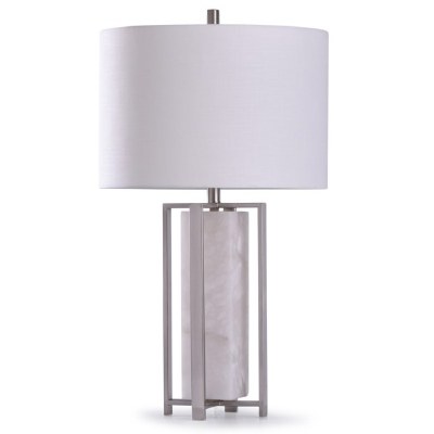 30" White Marble and Silver Bars Table Lamp