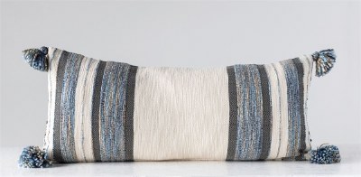 16" x 36" Cream, Blue and Gray Stripe Pillow