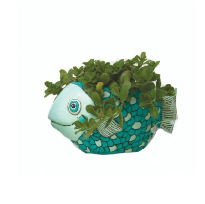 9.5" Teal Fish Planter