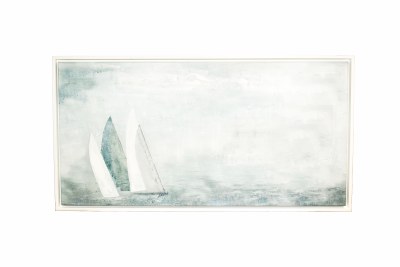 30" x 60" Green Three Sailboat Mist Canvas Framed