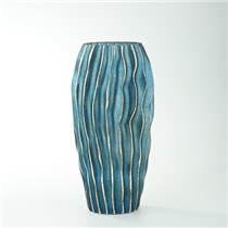 13" Blue and Gold Wavy Texture Glass Vase