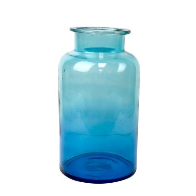 9" Blue and Teal Ombre Glass Vase