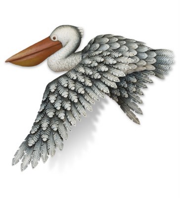 20" Gray Pelican In Flight Coastal Metal Wall Art Plaque