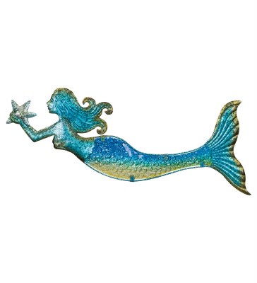 22" Blue and Green Metal and Glass Mermaid Wall Plaque