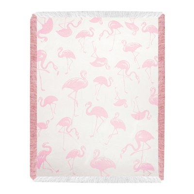 48" x 60" White and Pink Flamingo Throw Blanket
