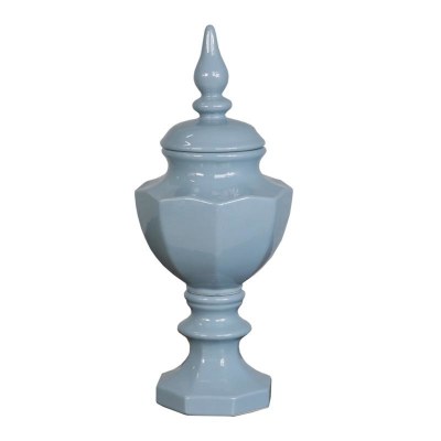 16" Light Blue Ceramic Urn With Lid