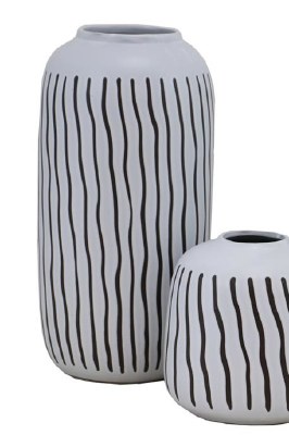 13" White With Black Lines Ceramic Vase