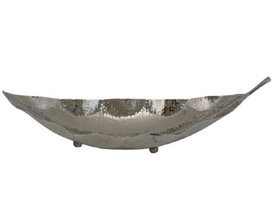 32" Silver Leaf Metal Bowl