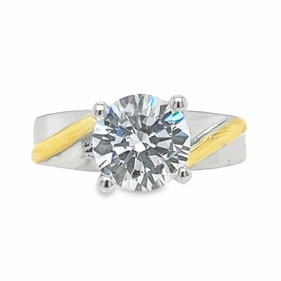 Size 7 Solitaire Cubic Zirconia Gold Sterling Silver Plated Ring