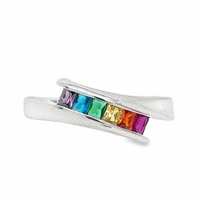 Size 8 Rainbow Cubic Zirconia Sterling Silver Plated Ring