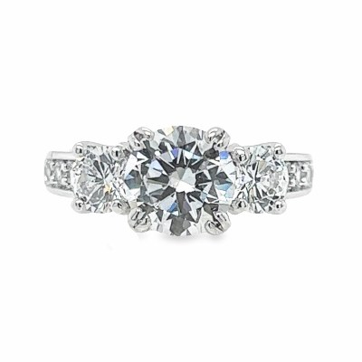 Size 6 Three Round Cubic Zirconia Sterling Silver Plated Ring