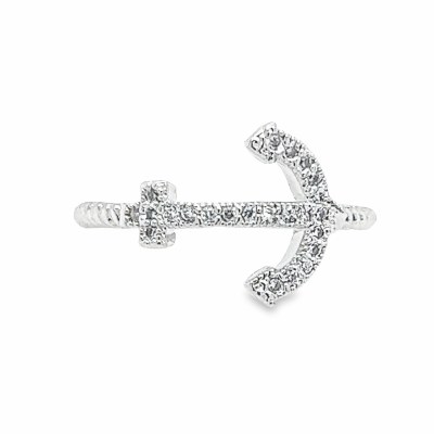 Size 8 Anchor Shaped Cubic Zirconia Sterling Silver Plated Ring