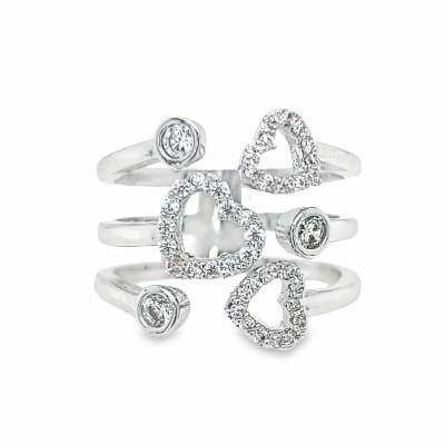 Size 5 Three Heart Shaped Cubic Zirconia Sterling Silver PLated Ring