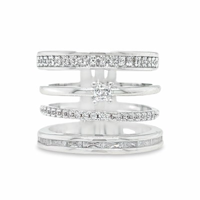 Size 10 Four Rows of Cubic Zirconia Sterling Silver Plated Ring