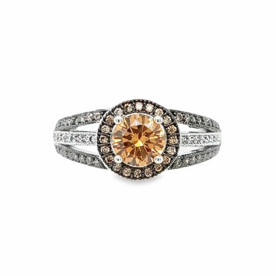 Size 9 Round Champagne Halo Cubic Zirconia Sterling Silver Plated Ring