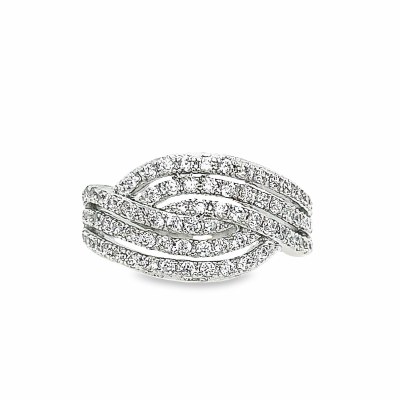 Size 8 Six Cubic Zirconia Lines Sterling Silver Plated Ring