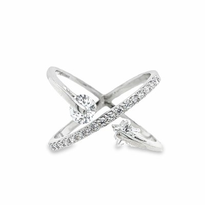 Size 10 Two Spin Cubic Zirconia Sterling Silver Plated Ring