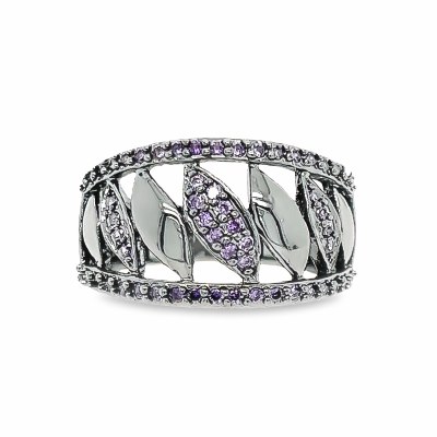 Size 8 Black and Purple Cubic Zirconia Sterling Silver Plated Ring