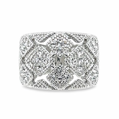 Size 6 Plaid Cubic Zirconia Sterling Silver Plated Ring