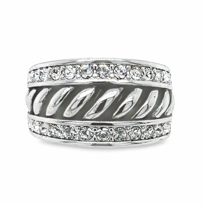 Size 7 Two Cubic Zirconia Bars Coil Band Sterling Silver Plated Ring