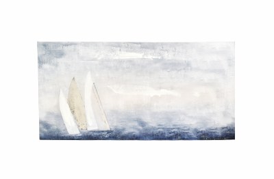 24" x 48" Blue and Taupe Misty Boat Canvas