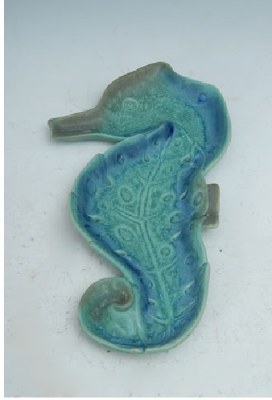 13" Blue and Aqua Seahorse Ceramic Plate