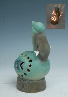 10" Aqua Ceramic Pelican Night Light
