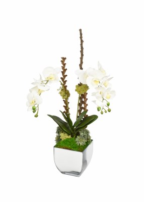 Faux Double Orchid Silver Glass Vase
