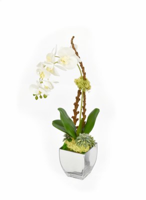 Faux Single Orchid Silver Glass Vase