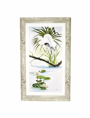 50" x 30" White Heron Dragonfly Gel Framed