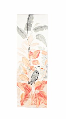 60" x 20" Coral and Gray Heron With Leaves