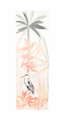 60" x 20" Coral and Gray Heron With Palm Canvas