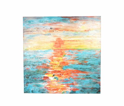 48" Square Orange and Turquoise Sunset Sea Canvas