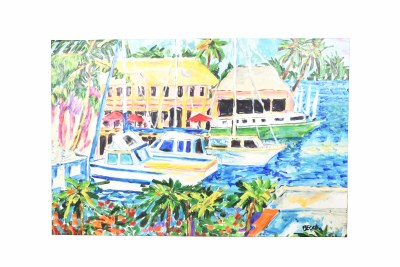 40" x 60" Multicolor Marina With Palms Canvas