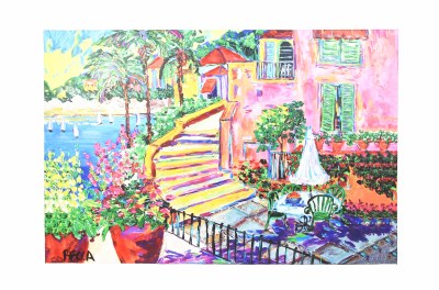 40" x 60" Pink House By Sea canvas