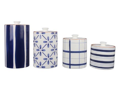 Set of 4 Blue and White Pattern Canisters